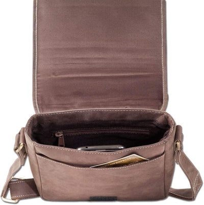 Woodland SCHULTERTASCHE aus weichem, naturbelassenem Büffelleder in Dunkelbraun/Taupe