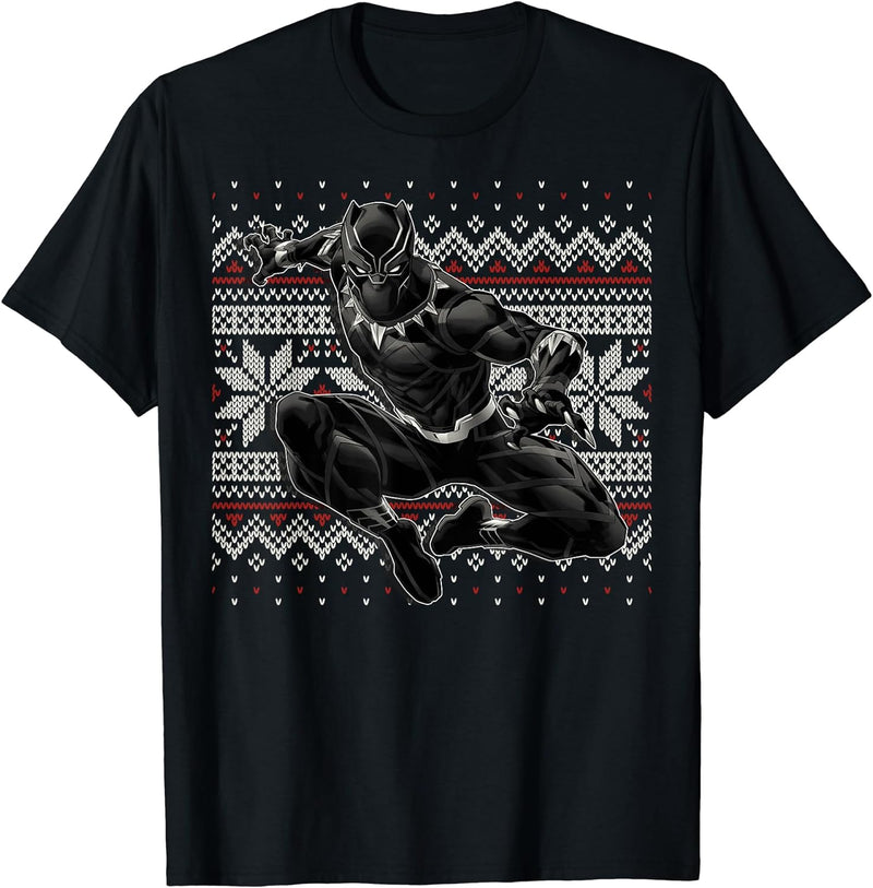 Mens Marvel Black Panther Crouch Ugly Christmas Sweater T-Shirt Small Black