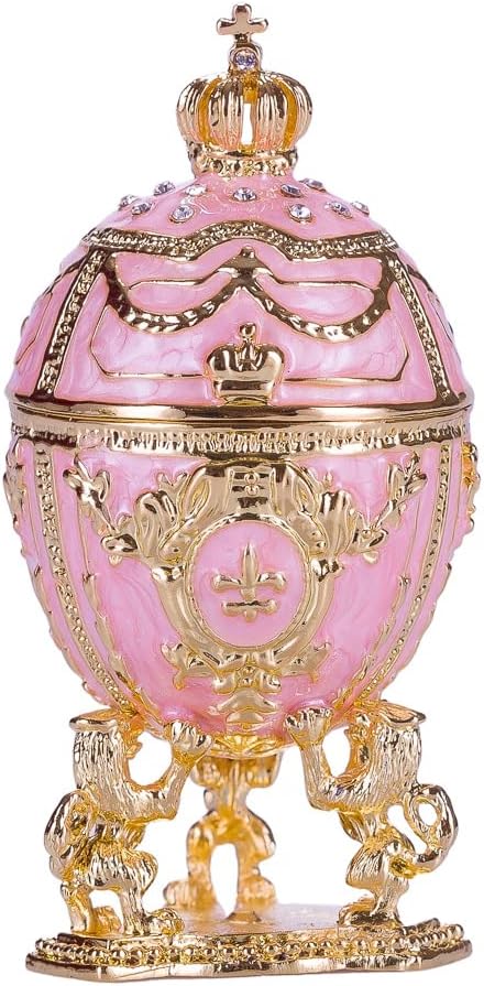 Fabergé-Stil Ei/Schmuckkästchen mit Löwen & Kaiserkrone 7,5 cm rosa