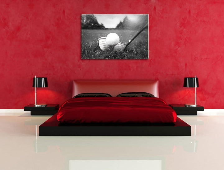 Pixxprint Golf Abschlag / 100x70cm Leinwandbild bespannt auf Holzrahmen/Wandbild Kunstdruck Dekorati