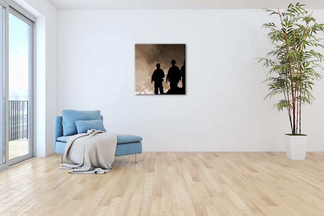 Lauffeuer Feuerwehr im Einsatz Format: 60x60 Effekt: Sepia als Leinwandbild, Motiv fertig gerahmt au