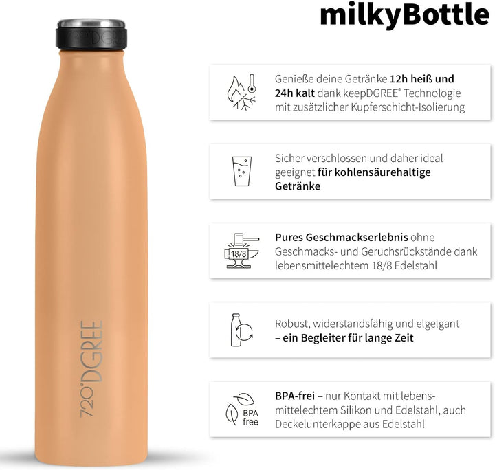 720°DGREE Edelstahl Trinkflasche “milkyBottle” - 1L - BPA-Frei, Auslaufsicher, Kohlensäure geeignet
