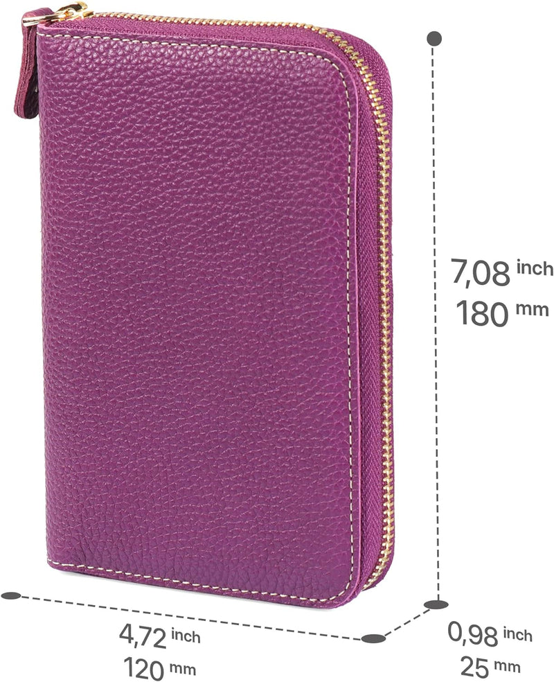 Londo Echtleder Padfolio mit Stifthalter Notepad und Reissverschluss Purple, Purple