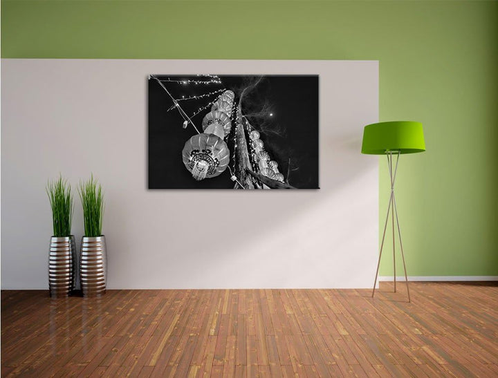 Pixxprint Monocrome, traditionelle chinesische Lampions, Format: 100x70 auf Leinwand, 100x70