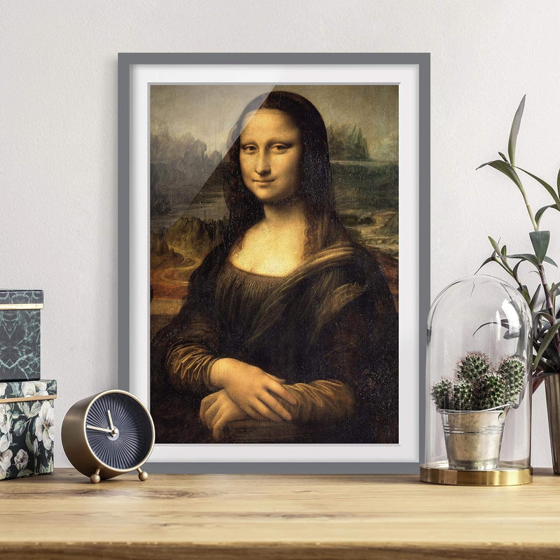 Bild mit Rahmen - Leonardo da Vinci - Mona Lisa - Rahmenfarbe Grau, 70 x 50 cm 70cm x 50cm Grau, 70c