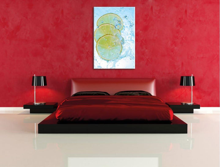 Zitrone fällt ins Wasser, Format: 100x70 auf Leinwand, XXL riesige Bilder fertig gerahmt mit Keilrah