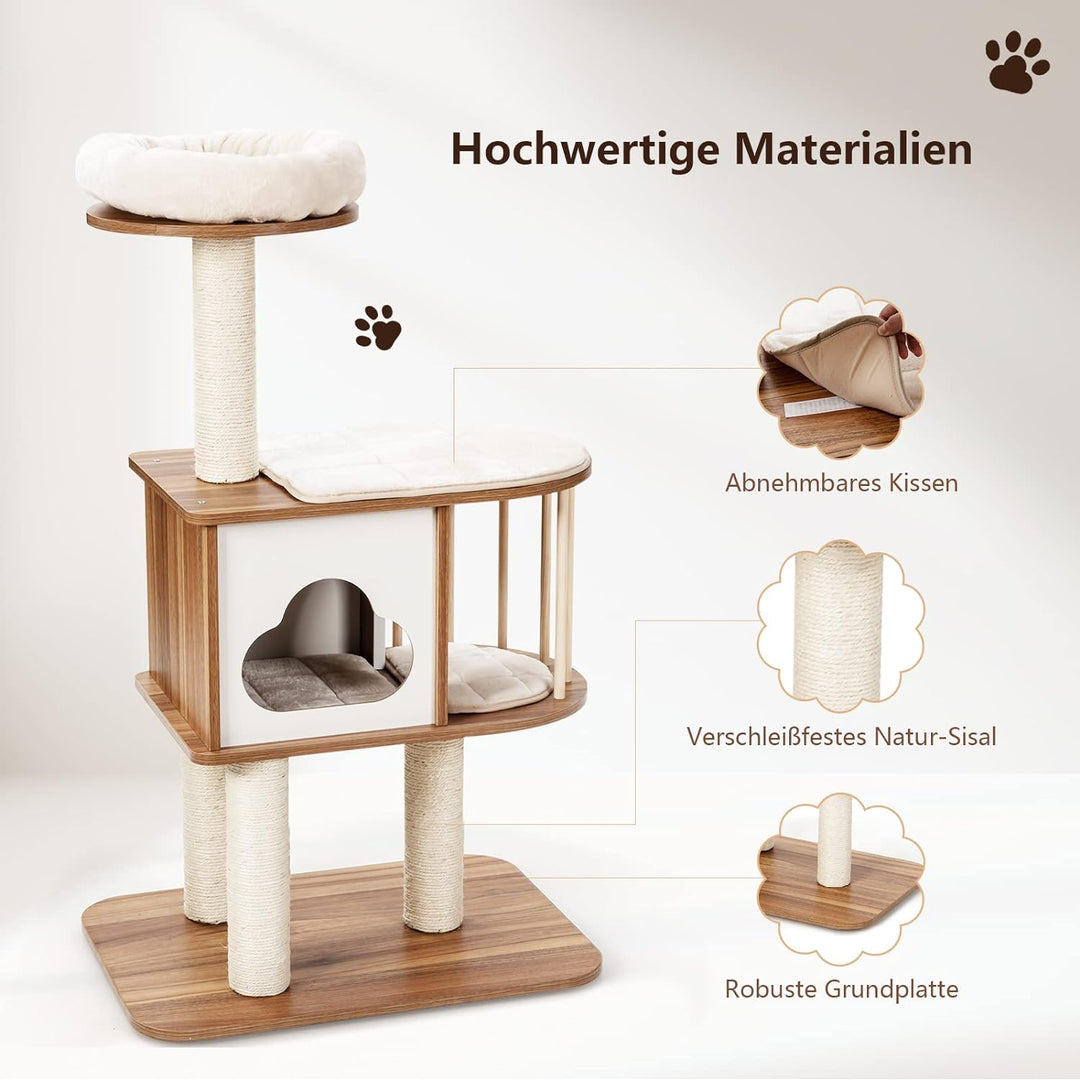 GYMAX Kratzbaum Stabiler Katzenbaum Katzenmöbel Katzenkratzbaum Kletterbaum für Katzen Höhe 117 cm (