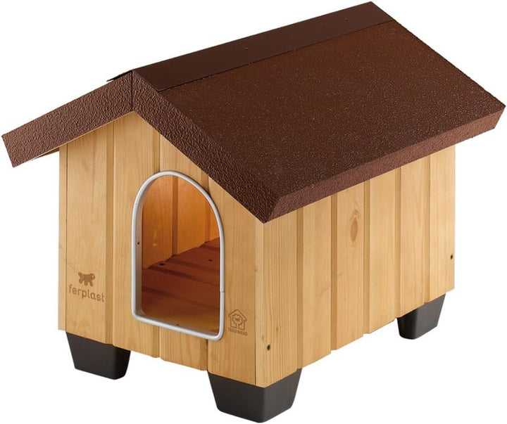 Ferplast Hundehütte DOMUS MINI aus FSC-Holz, Hundehaus Outdoor Wetterfest, Isolierende Kunststofffüs
