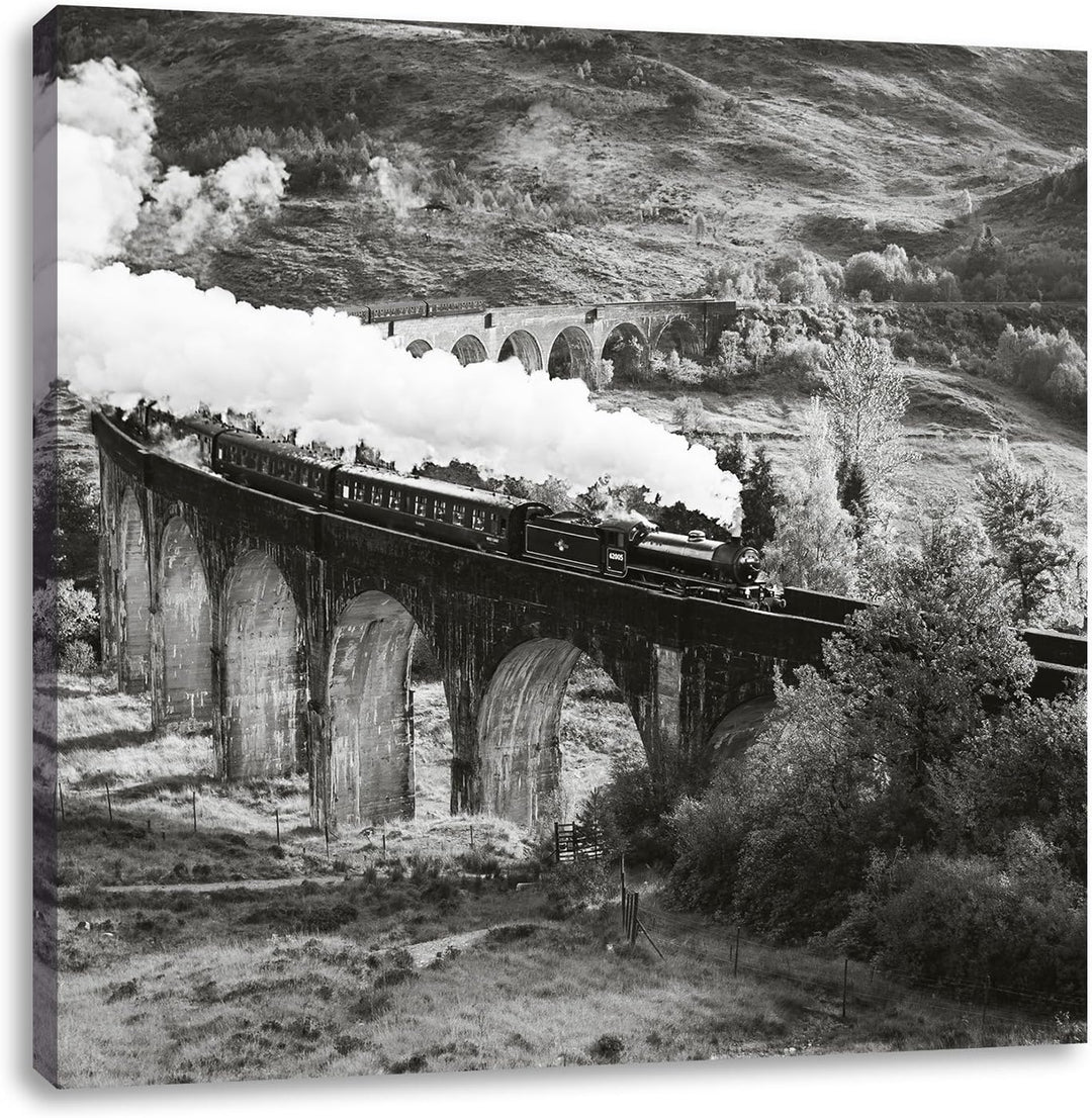 Pixxprint Lokomotive Glenfinnan Viadukt als Leinwandbild/Grösse: 70x70 cm/Wandbild/Kunstdruck/fertig