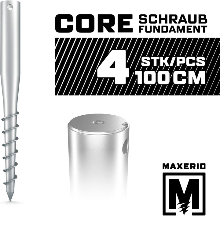 Maxerio 100 cm Core Schraubfundament 4er Set; Ø 60 x 2; M12, 4er Set