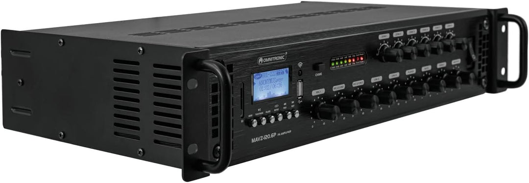 OMNITRONIC MAVZ-120.6P ELA-Mischverstärker | 6-Zonen-ELA-Mono-Mischverstärker, MP3-Player & IR-FB, Z