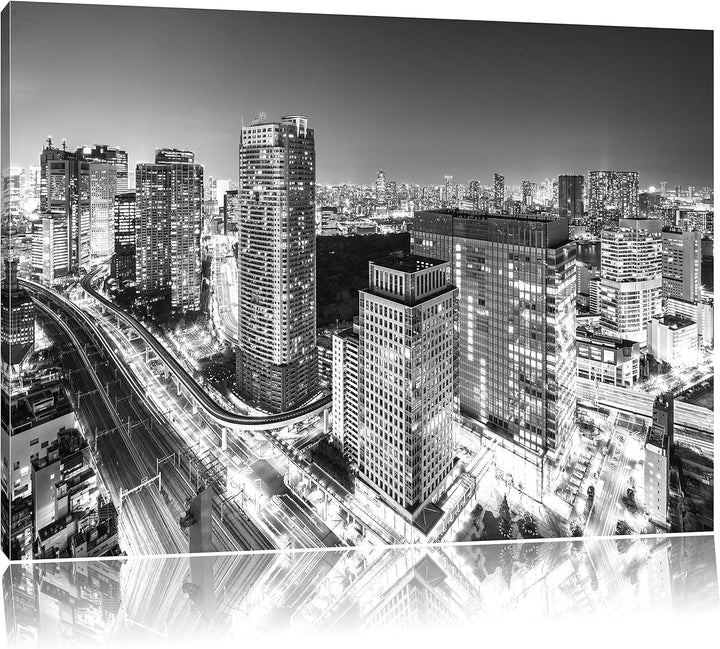 Pixxprint Moderne Architektur in der Innenstadt von Tokio Kunst B&W, Format: 100x70 auf Leinwand, 10