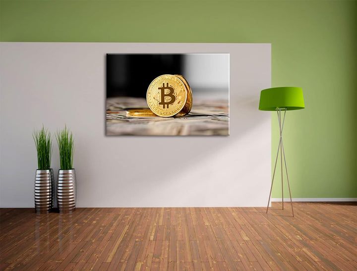 Pixxprint Bitcoins BTC Dollarschein als Leinwandbild | Grösse: 100x70 cm | Wandbild | Kunstdruck | f