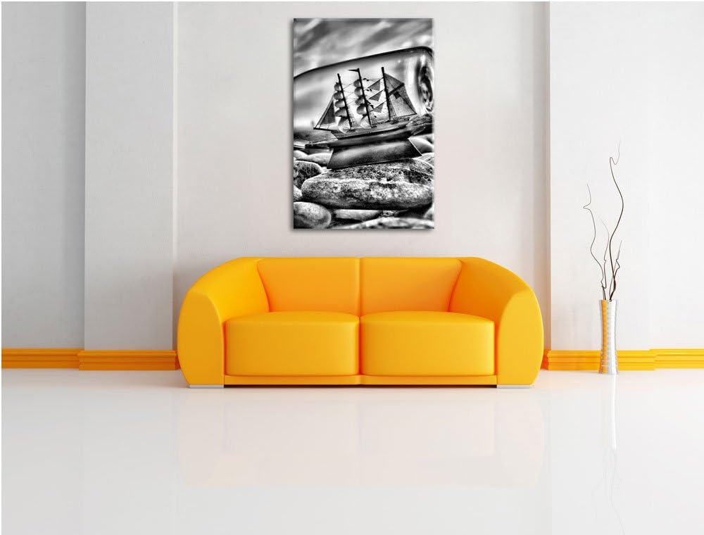 Pixxprint Flasche mit Schiff als Leinwandbild/Grösse: 100x70 cm/Wandbild/Kunstdruck/fertig bespannt,
