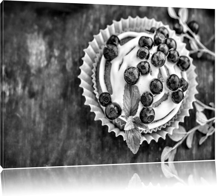Pixxprint Heidelbeercupcake / 100x70cm Leinwandbild bespannt auf Holzrahmen/Wandbild Kunstdruck Deko