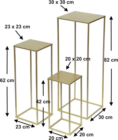 DanDiBo Blumenhocker Metall Gold Eckig 3er Set Blumenständer Beistelltisch 96406 Blumensäule Modern