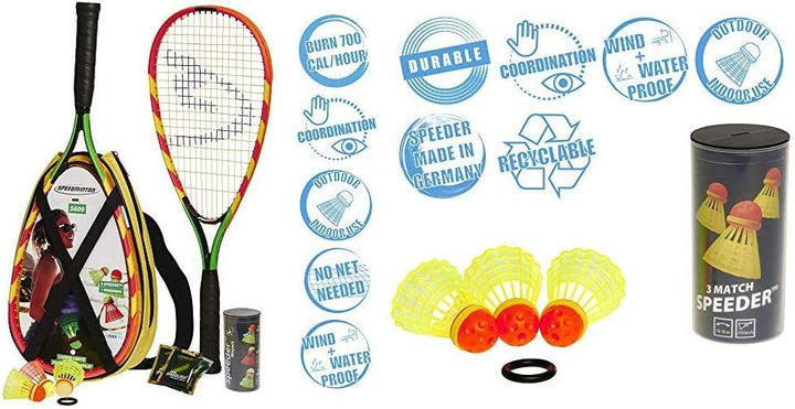 Speedminton S600 Set - Original Speed Badminton/Crossminton Starter Set inkl. 2 Schläger, 3 Speeder,