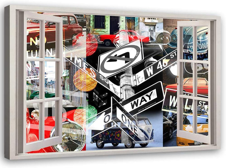 Feeby Wandbild abstrakt Druckbild Leinwandbild Fenster-Illusion mehrfarbig 90x60 cm Leinwandbild 90x