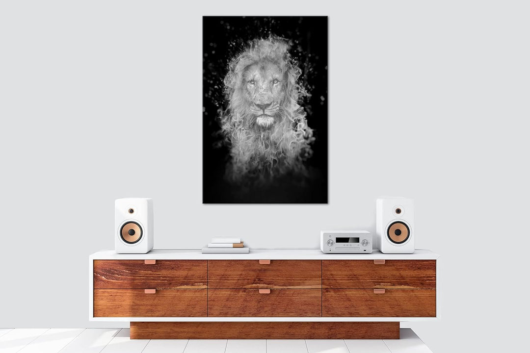deyoli feuriger Löwe Format: 80x60 Effekt: Schwarz&Weiss als Leinwandbild, Motiv fertig gerahmt auf