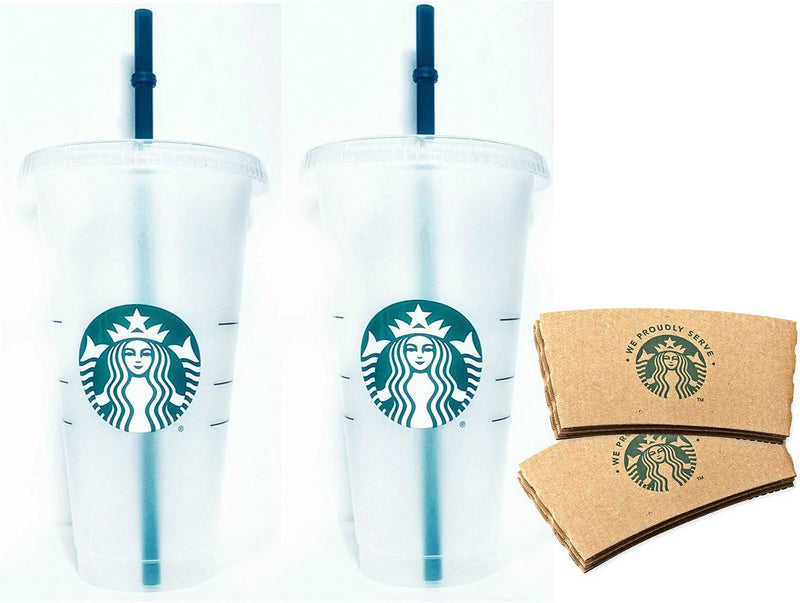 Starbucks Becher für Eis- und Kaltgetränke, wiederverwendbar, 2er-Set mit Ärmeln, 710 ml