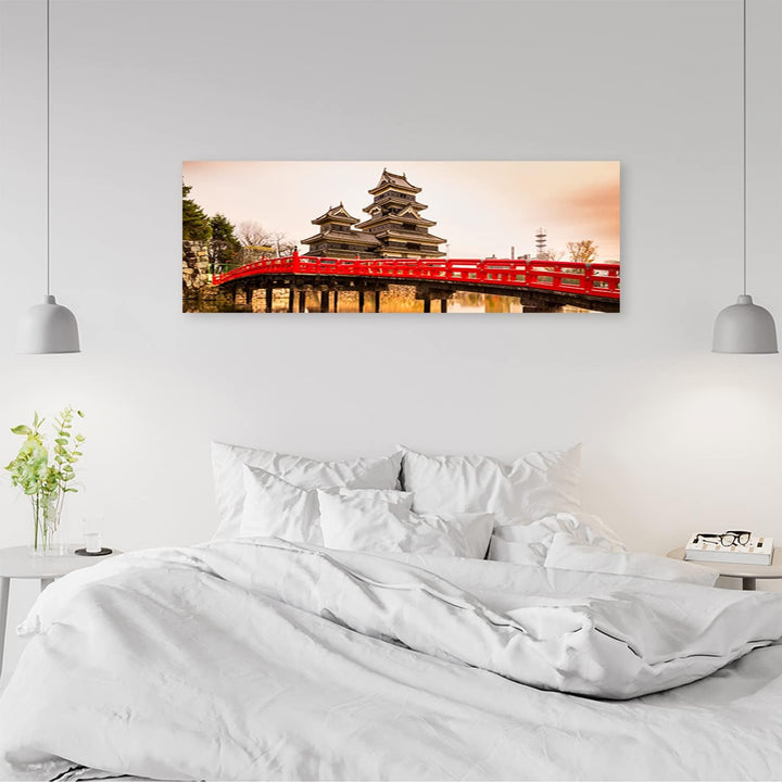 Feeby Bild auf Vlies Leinwand Brücke Stadt Japan Asien 120x40 cm Kunstdruck Modern Wandbilder Deko F