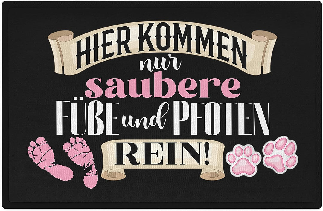 Trendation - Lustige Fussmatte mit Spruch Hier Kommen Nur Saubere Füsse und Pfoten Rein Hunde Katze