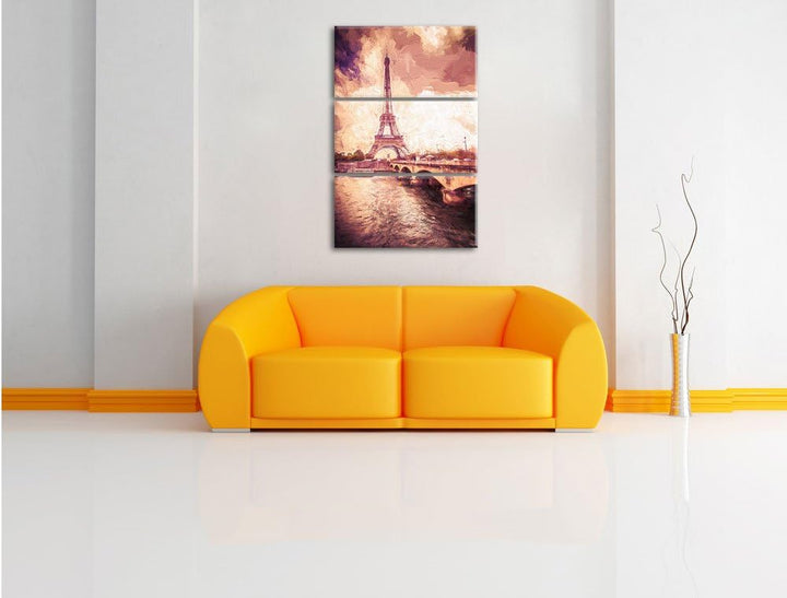 Pixxprint Eiffelturm in Paris Kunst / 3-Teilig/Gesamtmass 120cm Leinwandbild bespannt auf Holzrahmen
