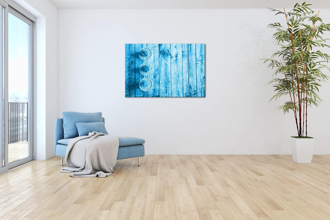 deyoli winzige Kakteen Format: 80x60 Effekt: Monocrome Blau als Leinwand, Motiv fertig gerahmt auf E