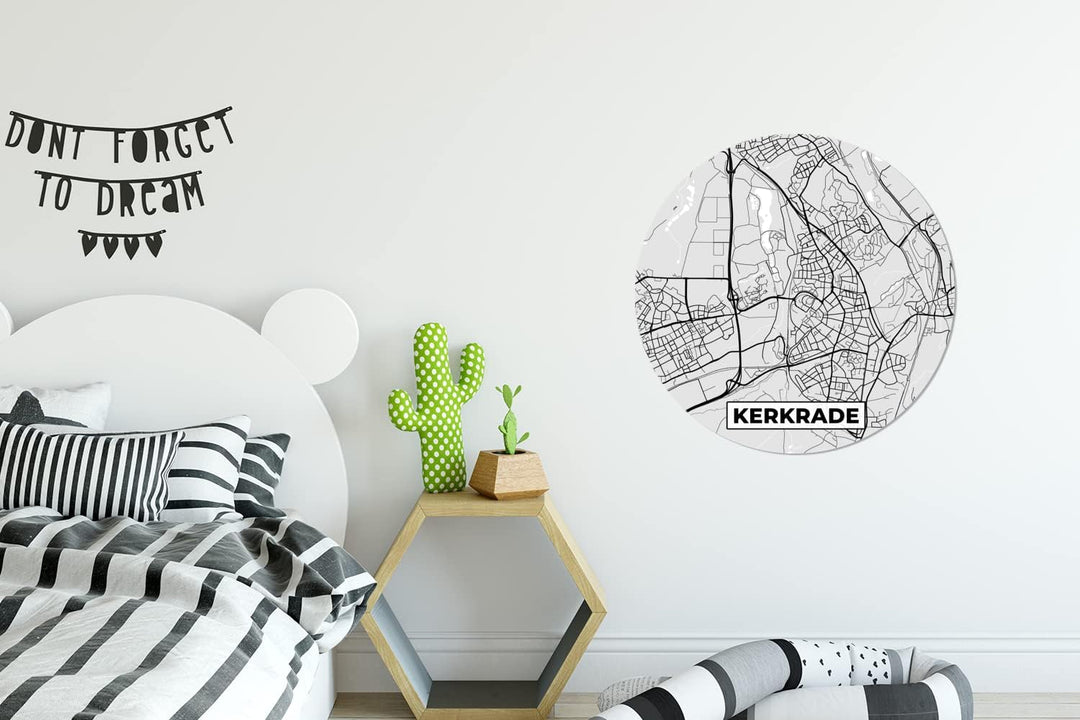 MuchoWow Wandbild Rund Wanddeko Deko Wohnzimmer Bilder 60x60 cm Kerkrade - Schwarz und weiss - Stadt