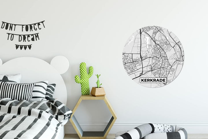MuchoWow Wandbild Rund Wanddeko Deko Wohnzimmer Bilder 60x60 cm Kerkrade - Schwarz und weiss - Stadt