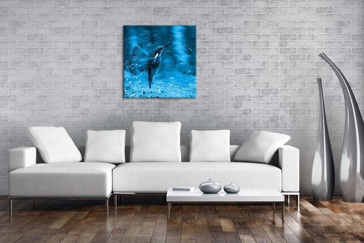 deyoli Fliegender Eisvögel Format: 70x70 Effekt: Monocrome Blau als Leinwandbild, Motiv fertig gerah