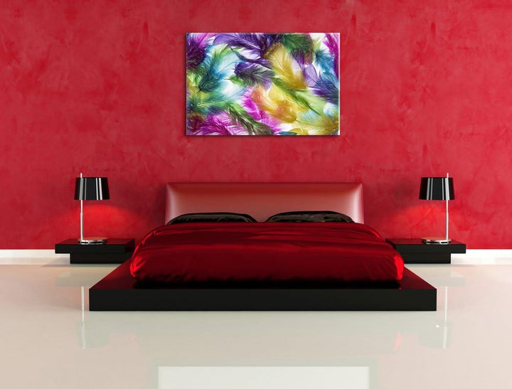 Pixxprint Anordnung von Federn als Leinwandbild/Grösse: 100x70 cm/Wandbild/Kunstdruck/fertig bespann