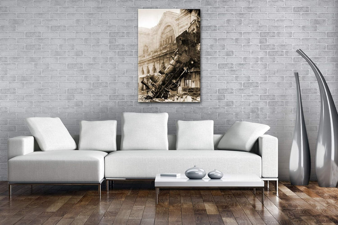 deyoli Unfall einer Dampflokomotive Format: 100x70 Effekt: Sepia als Leinwand, Motiv fertig gerahmt