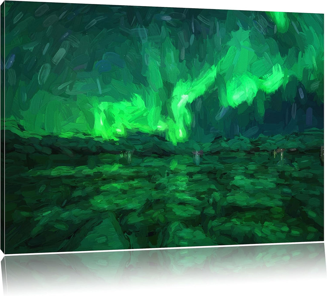 Pixxprint Polarlicht am Himmel Kunst als Leinwandbild/Grösse: 100x70 / Wandbild/Kunstdruck/fertig be