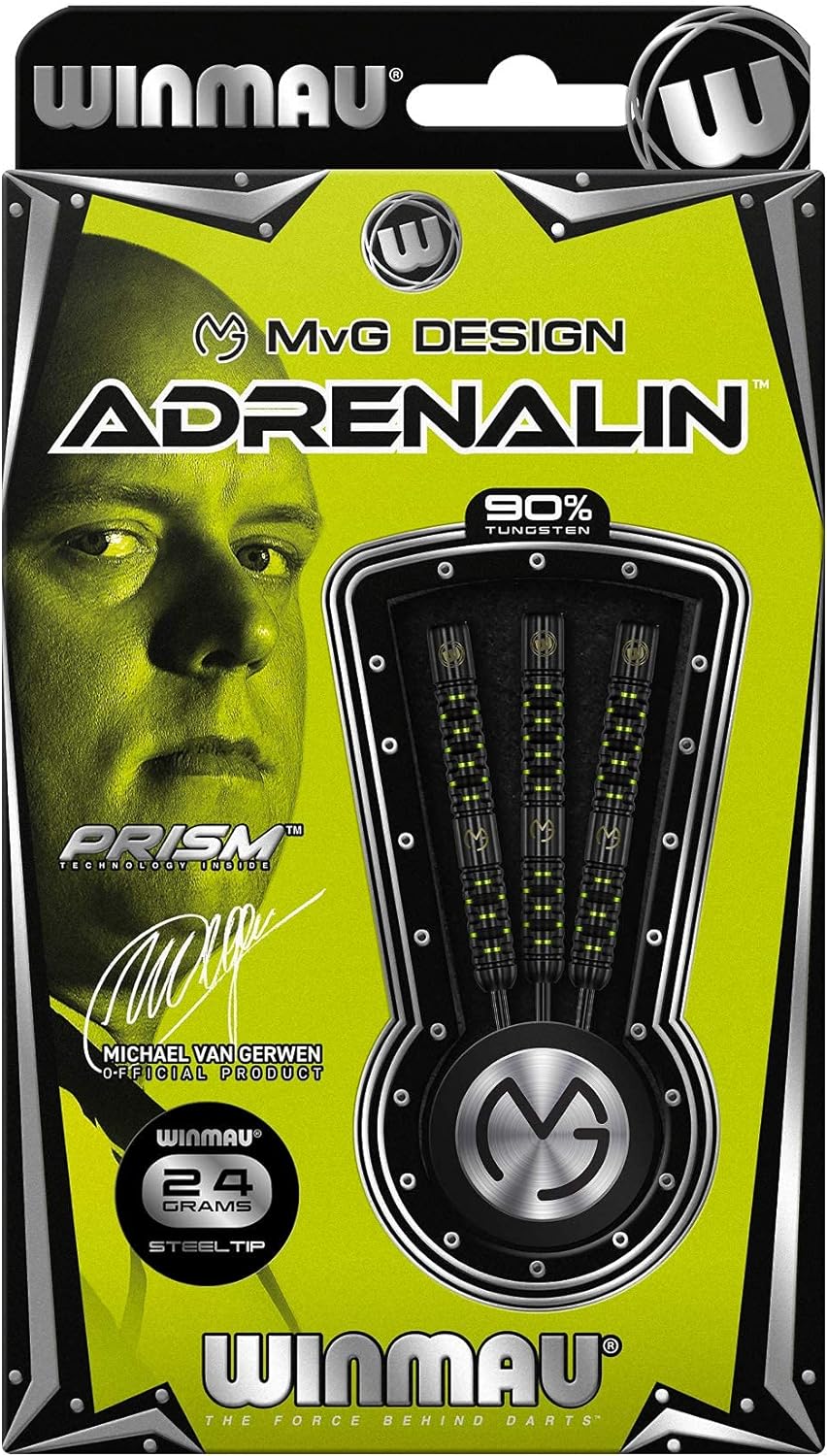WINMAU Michael Van Gerwen MvG Adrenalin 24 Gramm Profi Wolfram Steeltip Dartpfeile Set mit Flights u