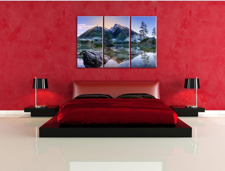 Pixxprint Sonnenaufgang am Hintersee als Leinwandbild | Grösse: 3 Teilig (120x80) | Wandbild| Kunstd