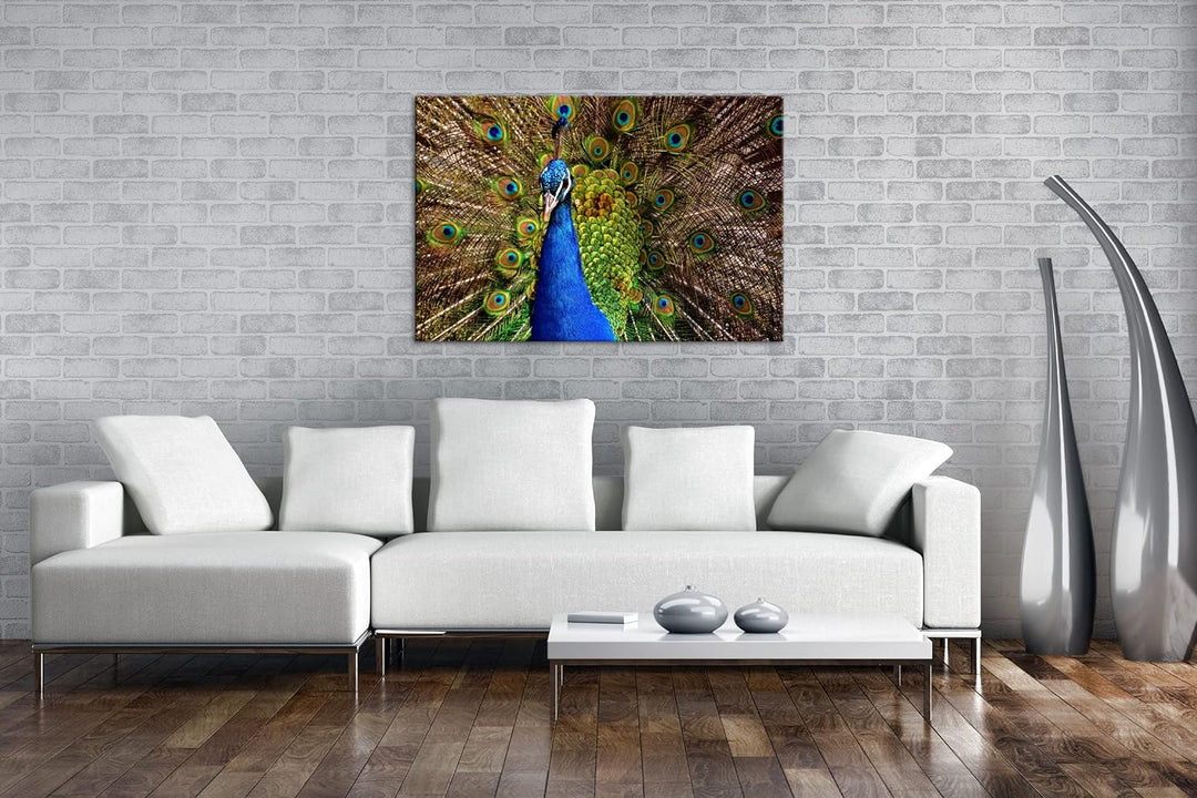 deyoli himmlisches Pfau Gefieder Format: 80x60 cm als Leinwandbild, Motiv fertig gerahmt auf Echthol