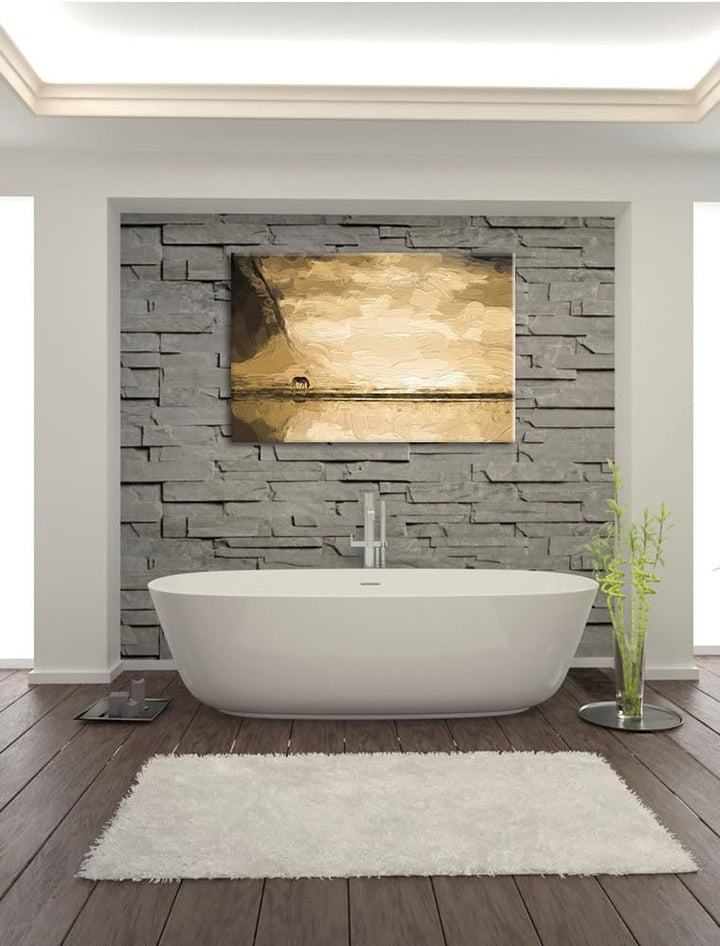 Pixxprint wildes Pferd am Ufer Einer Insel Kunst Pinsel Effekt, Format: 100x70 auf Leinwand, 100x70