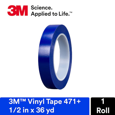 3M 471+ Hochwertiges Weich-PVC-Klebeband, 12.7 mm x 32.9 m, Blau (1-er Pack) 1/2 in x 36 yd, 1/2 in
