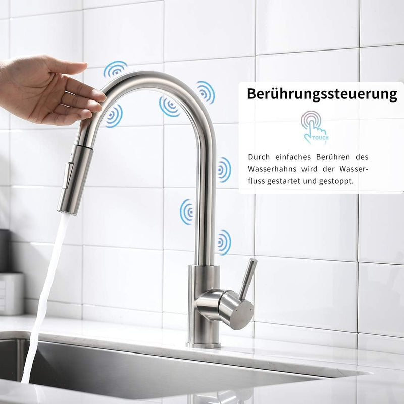 AIMADI Touch Sensor Wasserhahn Küche Armatur Küchenarmatur mit Brause Ausziehbar 360° Drehbar Spülti