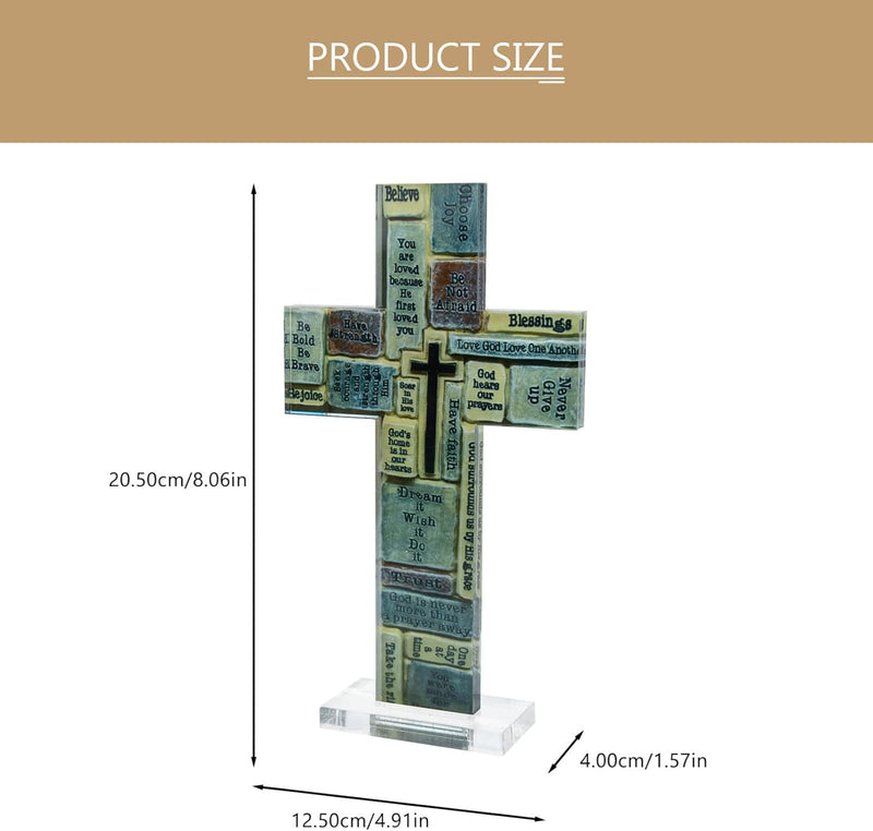 HOMSFOU Acryl Kreuz Figur Tischdeko Kruzifix Stehend Kinderkreuz Stehkreuz Tischkreuz Standkreuz Mot