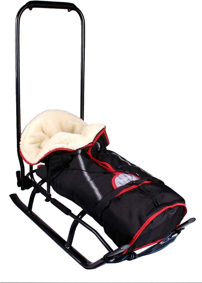 3in1 Kinder Schlitten Sport Rodel für Kinder, Babys mit Rückenlehne, Fusssack, Schiebegriff und Gurt