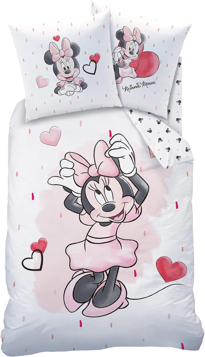 Disney Bettwäsche Minnie Mouse - Kinderbettwäsche - 1 Kissenbezug 80x80 cm + 1 Bettbezug 135x200 cm