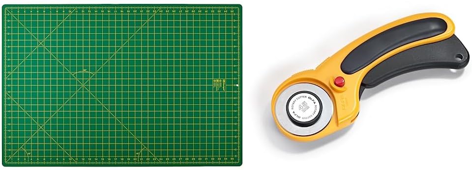 Prym 611382 Schneideunterlage cm/inch-Einteilung, 90x60cm & 611393 Rollschneider/Stoffschneider Comf