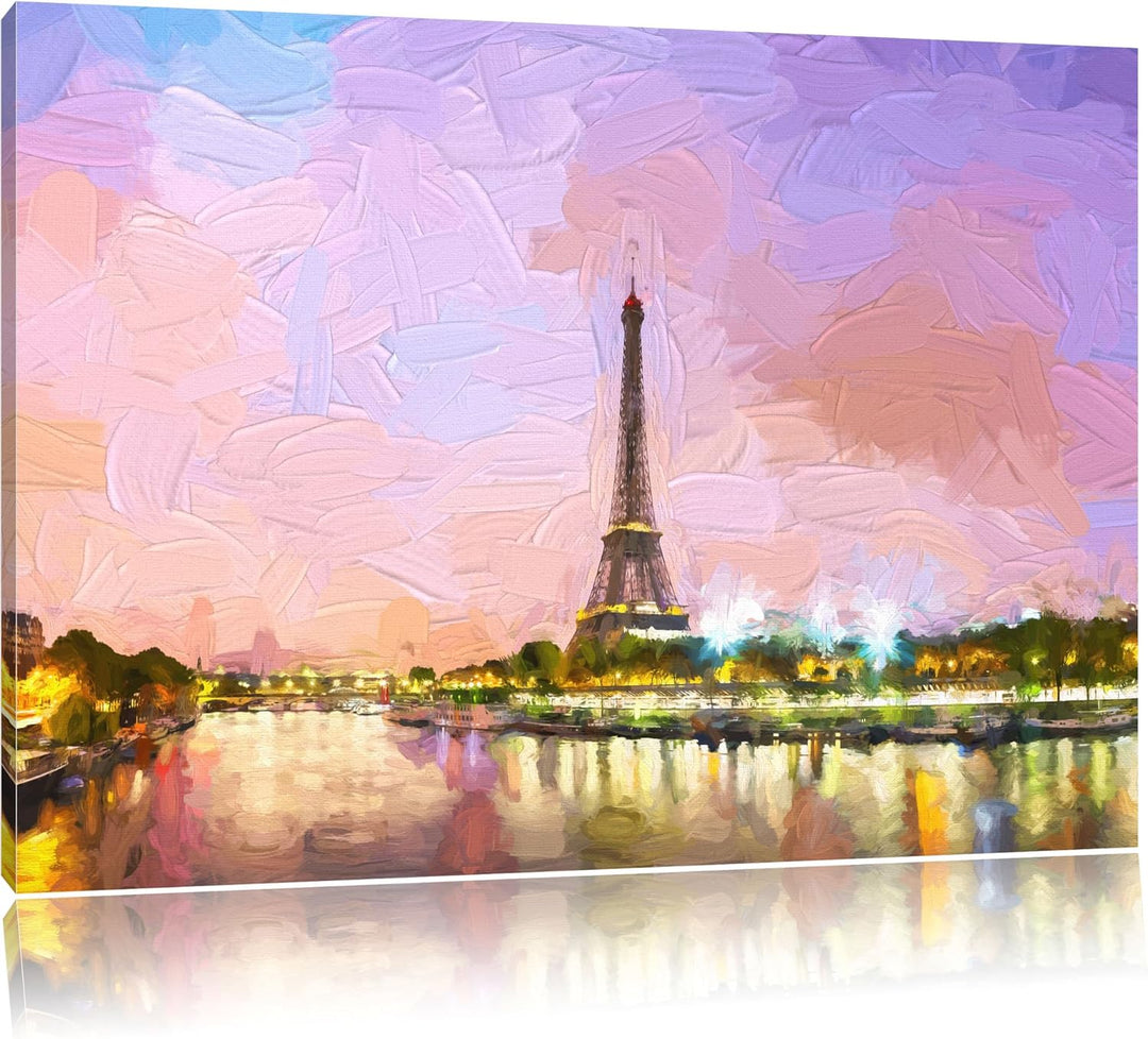 Pixxprint Eifelturm Paris bei Nacht als Leinwandbild/Grösse: 100x70 cm/Wandbild/Kunstdruck/fertig be
