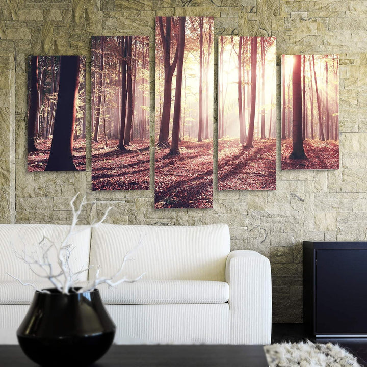 Bilder 5 Teilig Landschaft Deco Panel Kunst Bäume Sonnenuntergang rot 100x70 cm Deco panel 100x70 cm