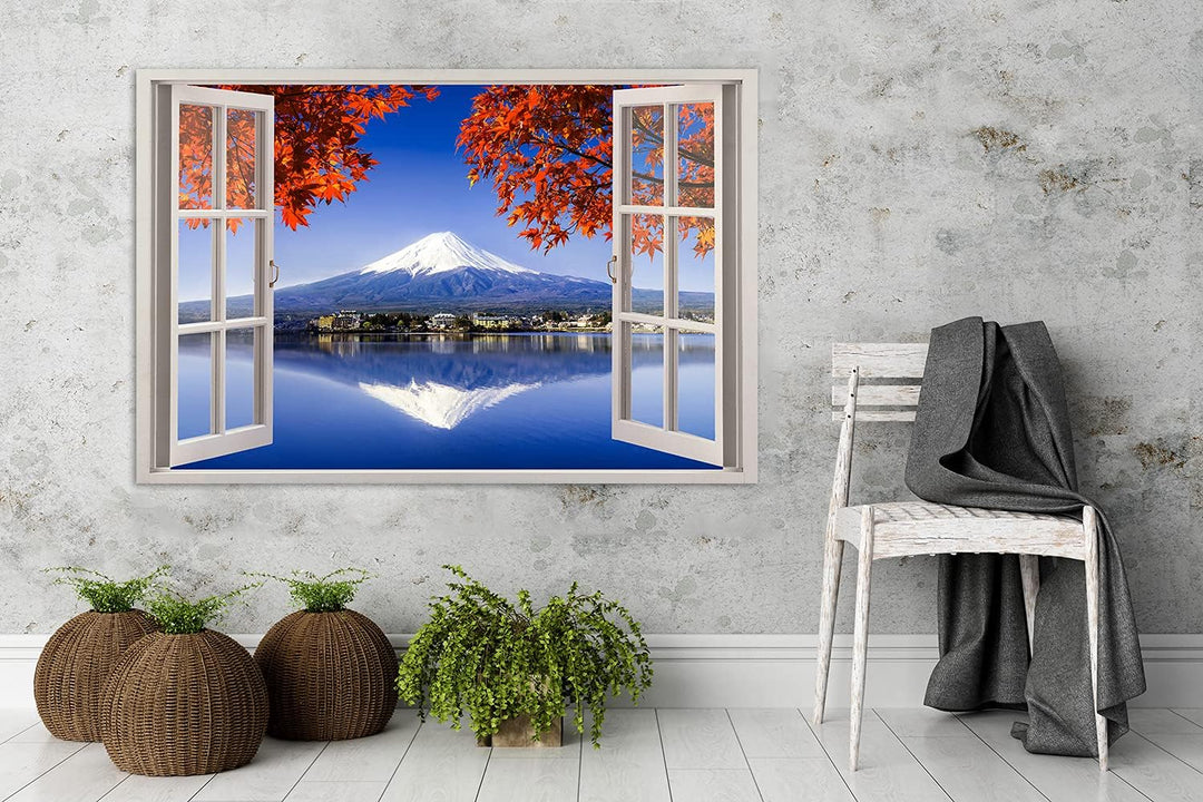 Feeby Bild auf Vlies Leinwand Blick Durch Ein Fenster 3D-Illusion 90x60 cm Kunstdruck Modern Wandbil