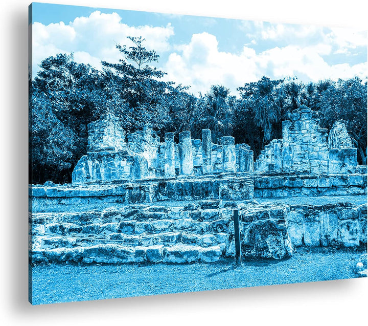 deyoli Ruine eines Tempels in Mexiko Format 80x60 Effekt: Monocrome Blau als Leinwandbild, Motiv fer