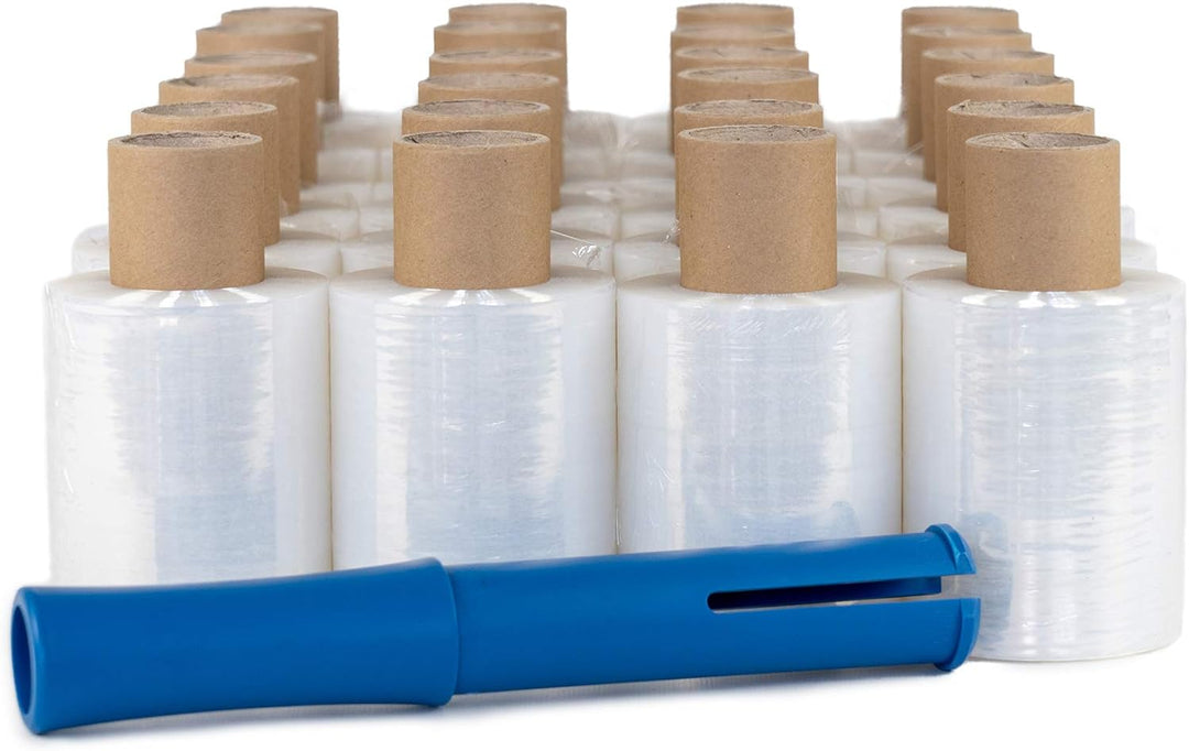 40 Rollen Mini Verpackungsfolie mit 1 Abroller, Stärke 23my 100 mm × 150 lfm Strechfolie, Transparen