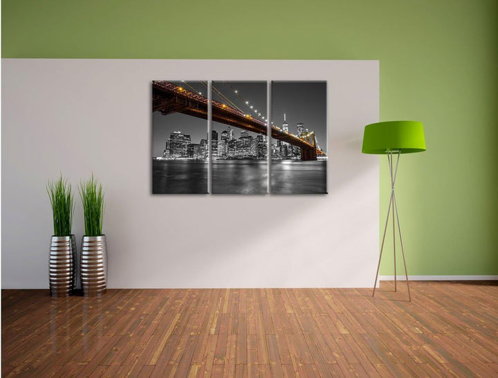 Pixxprint Skyline von Manhattan Schwarz/Weiss 3-Teiler Leinwandbild 120x80 Bild auf Leinwand